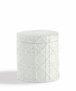 Kassatex White Rattan Cotton Jar